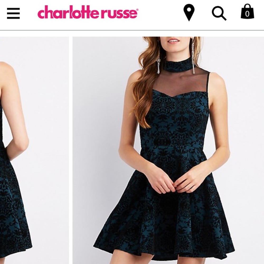 Charlotte Russe Mesh Velvet Emerald Dress